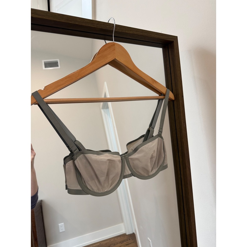 CUUP The Balconette Mesh Underwire Bra sheer Sage Green 32E Minimalist Lingerie